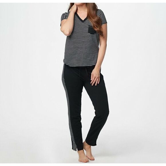 1655 Splendid Smooth Jersey Pocket Tee & Jogger Set BLACK STRIPE sz 2X new - Picture 1 of 1